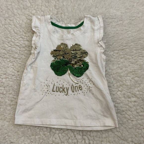 Maggie & Zoe Girls 4 Four Leaf clover White Flutter Sleeve Top size 4 US (au 7) - Picture 4 of 4